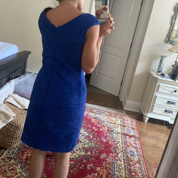 EMMA FASHIONS Royal Blue Shirred Cocktail Dress w/design sz 12 - Picture 9 of 9